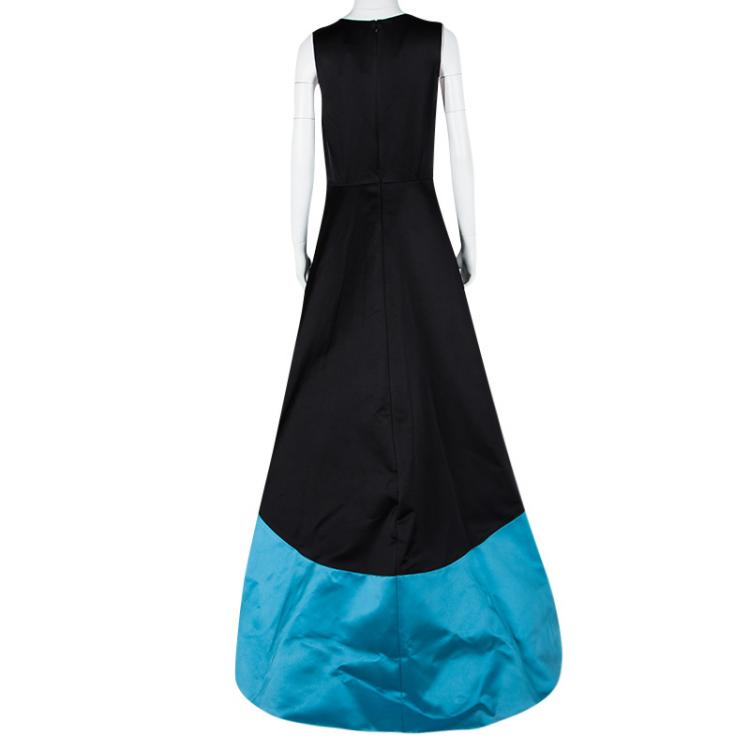 Pre Owned Prabal Gurung Colorblock Doubleface Satin High Low Sleeveless V-Neck Gown L