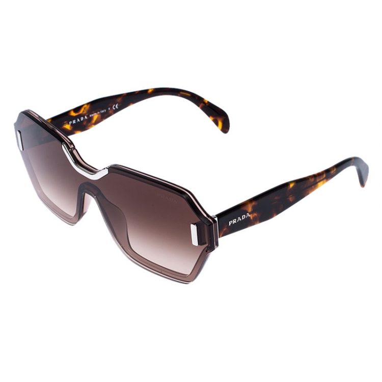 Pre Owned Prada Tortoiseshell/Brown Gradient SPR 15T Hide Geometric Sunglasses
