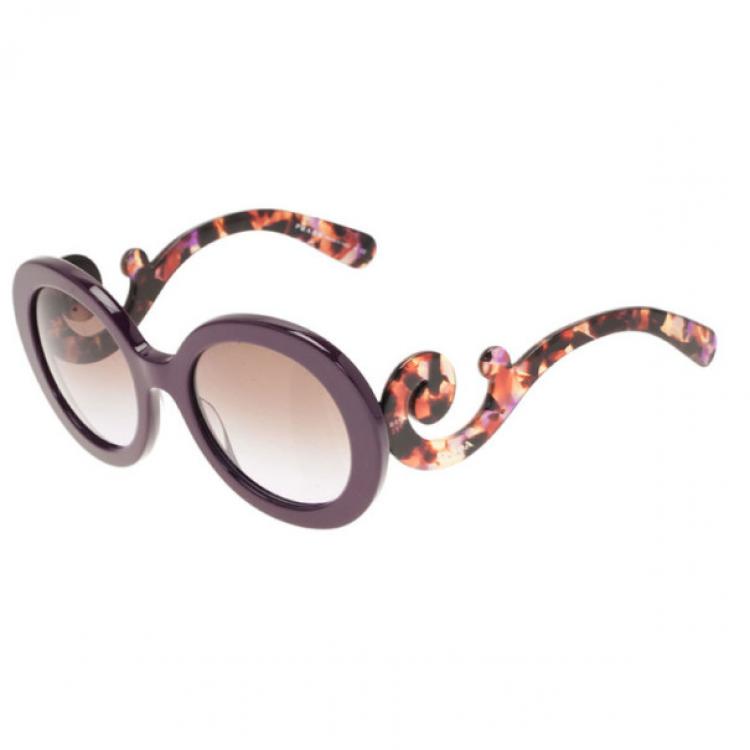 Pre Owned Prada Purple Round Baroque Sunglasses