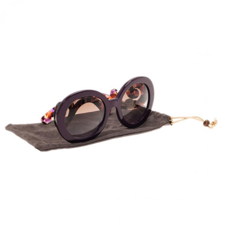 Pre Owned Prada Purple Round Baroque Sunglasses