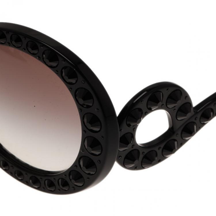 Pre Owned Prada Black Studded Oversized Round Baroque Sunglasses