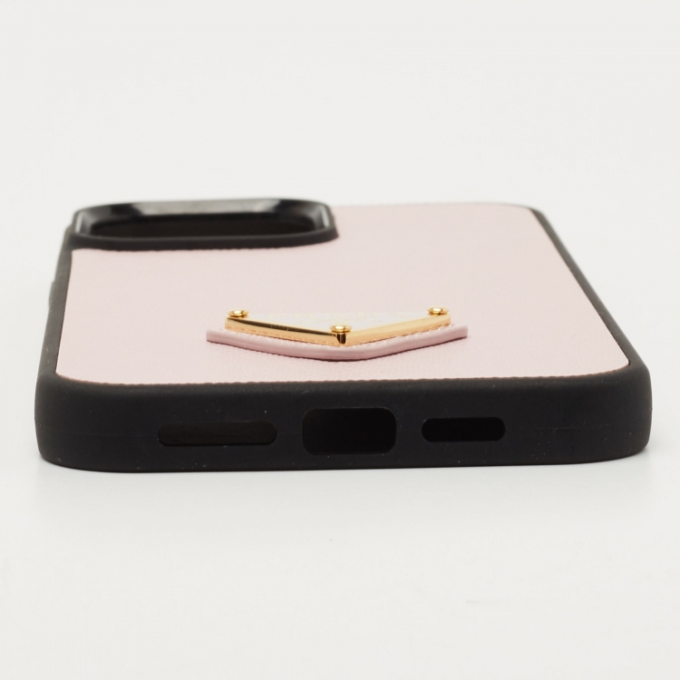 Pre Owned Prada Pink Saffiano Triang Leather Iphone 13 Pro Max Case