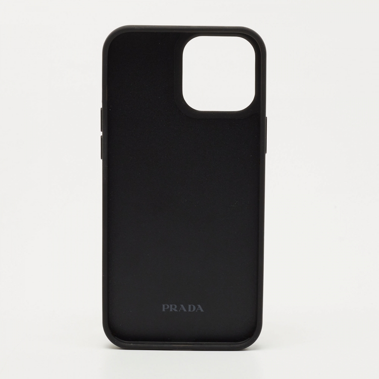 Pre Owned Prada Pink Saffiano Triang Leather Iphone 13 Pro Max Case