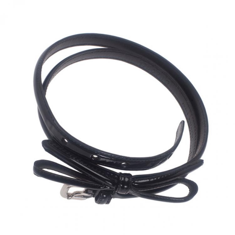 Pre Owned Prada Black Patent Bow Waist Belt 75CM