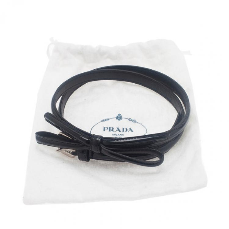 Pre Owned Prada Black Patent Bow Waist Belt 75CM