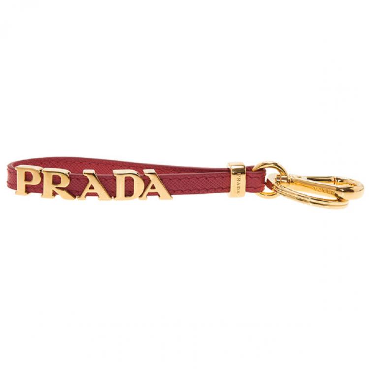 Pre Owned Prada Pink Saffiano Leather Keychain