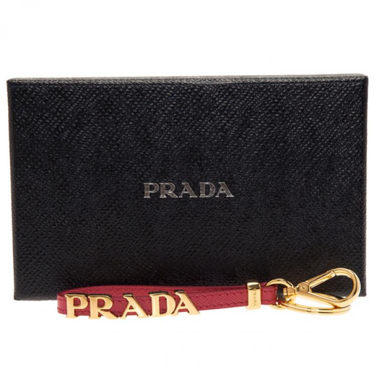 Pre Owned Prada Pink Saffiano Leather Keychain