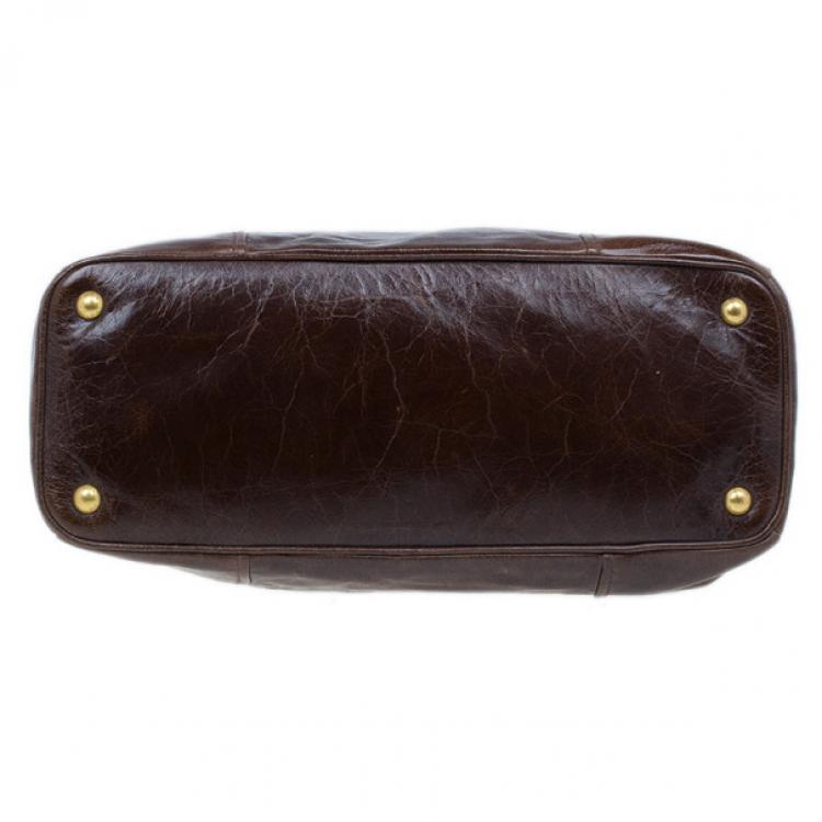 Pre Owned Prada Brown Vitello Shine Tote