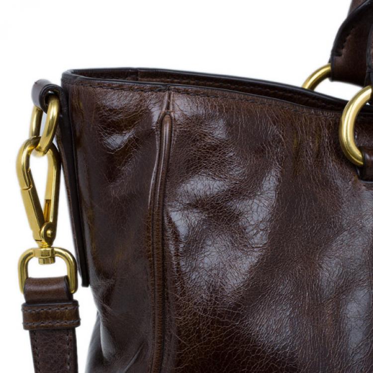 Pre Owned Prada Brown Vitello Shine Tote