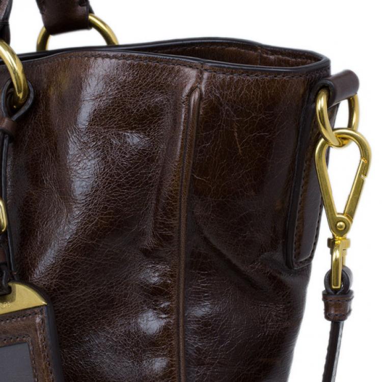 Pre Owned Prada Brown Vitello Shine Tote