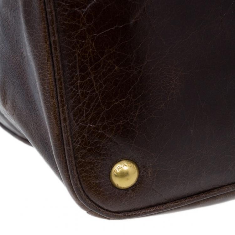 Pre Owned Prada Brown Vitello Shine Tote