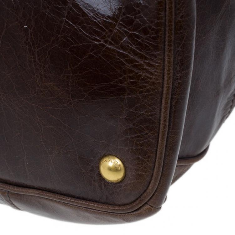 Pre Owned Prada Brown Vitello Shine Tote
