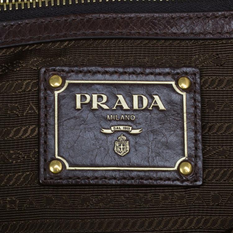 Pre Owned Prada Brown Vitello Shine Tote