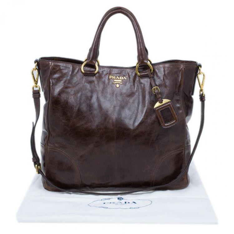 Pre Owned Prada Brown Vitello Shine Tote