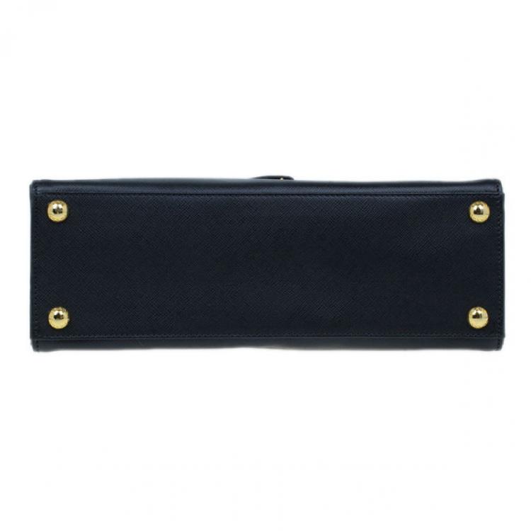 Pre Owned Prada Black Saffiano Leather Framed Top Handle Tote