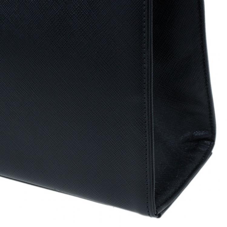 Pre Owned Prada Black Saffiano Leather Framed Top Handle Tote