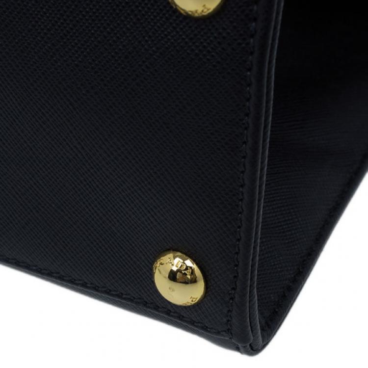 Pre Owned Prada Black Saffiano Leather Framed Top Handle Tote