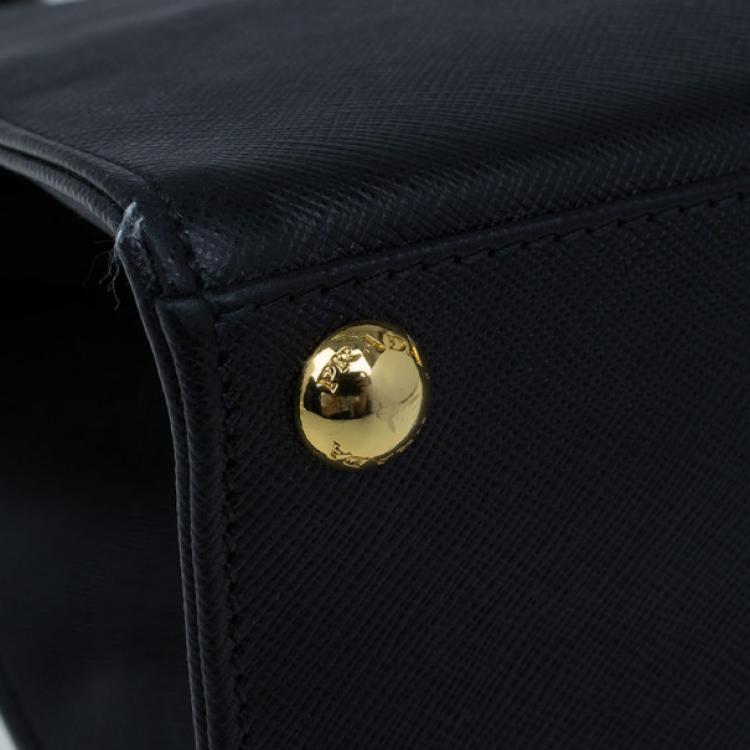 Pre Owned Prada Black Saffiano Leather Framed Top Handle Tote