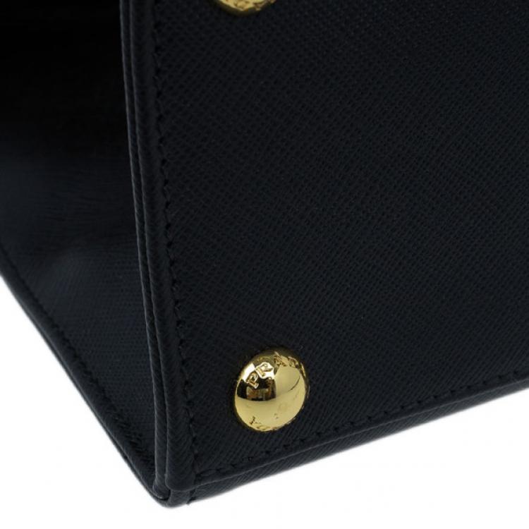 Pre Owned Prada Black Saffiano Leather Framed Top Handle Tote