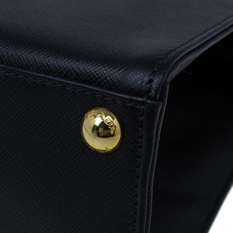 Pre Owned Prada Black Saffiano Leather Framed Top Handle Tote