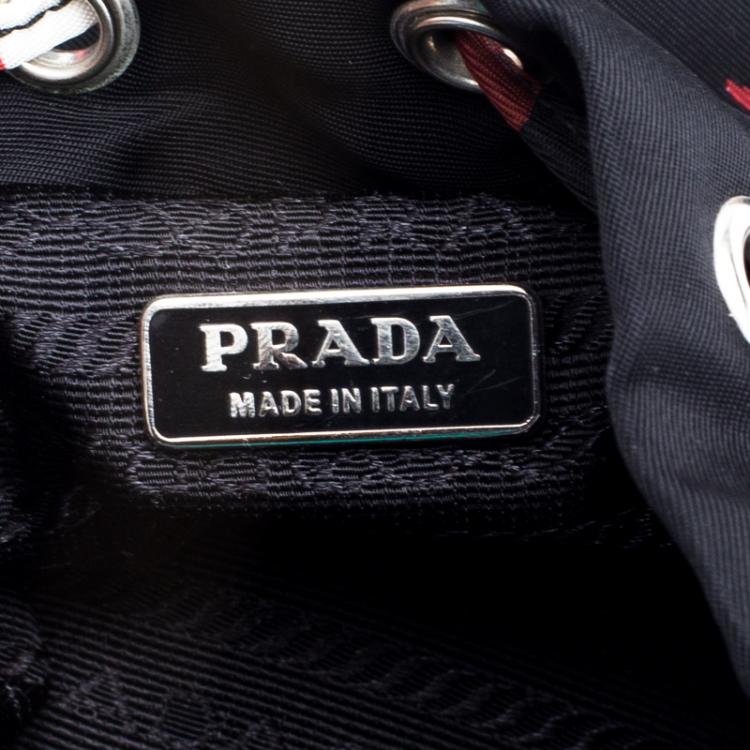 Pre Owned Prada Black Floral Print Nylon Drawstring Bucket Bag