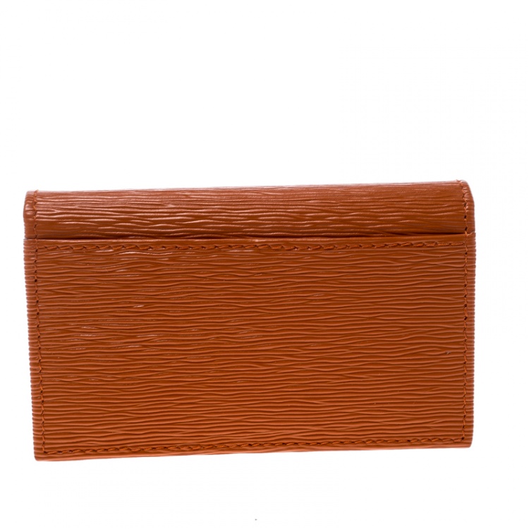 Pre Owned Prada Orange Vitello Move Leather Card Holder 