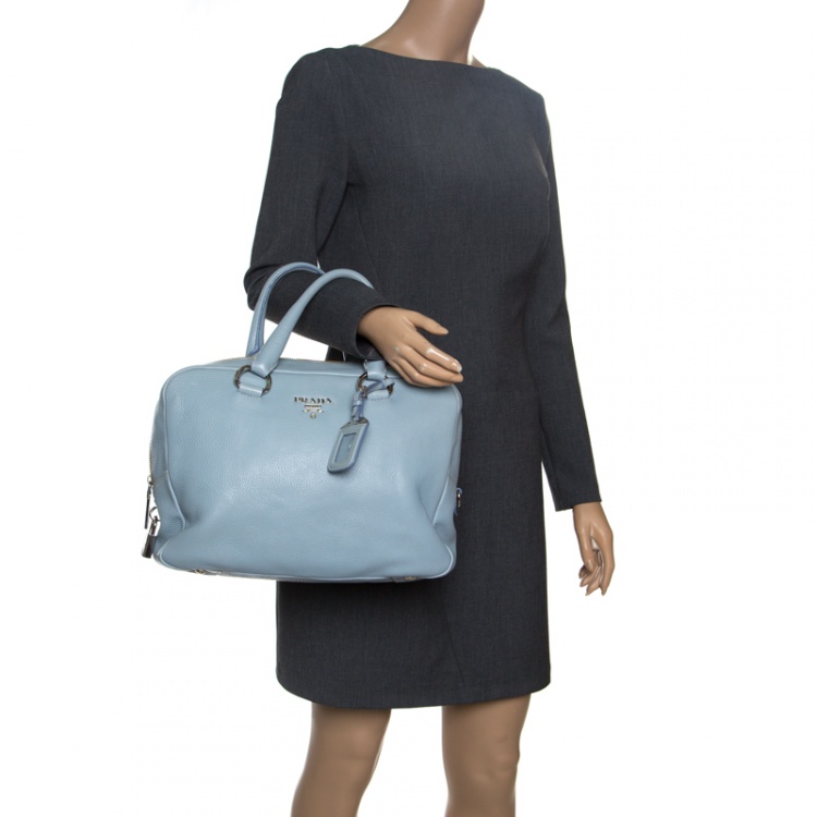 Pre Owned Prada Dusty Blue Vitello Diano Leather Bowler Bag