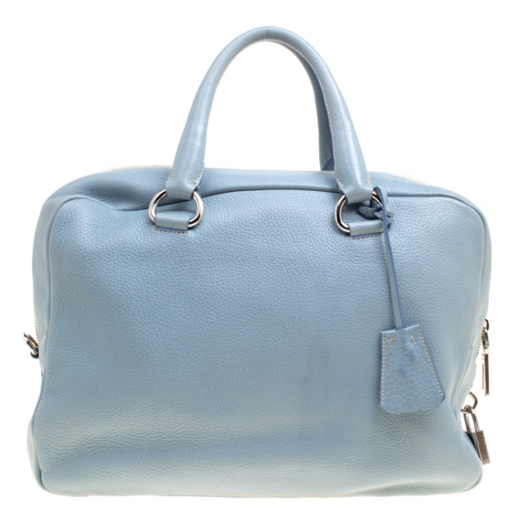 Pre Owned Prada Dusty Blue Vitello Diano Leather Bowler Bag