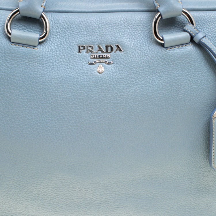 Pre Owned Prada Dusty Blue Vitello Diano Leather Bowler Bag