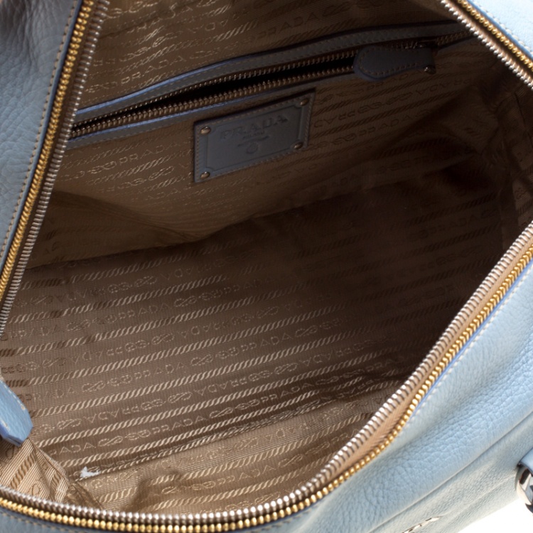 Pre Owned Prada Dusty Blue Vitello Diano Leather Bowler Bag