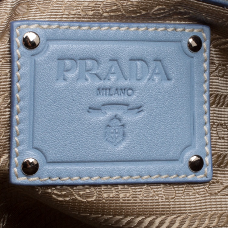 Pre Owned Prada Dusty Blue Vitello Diano Leather Bowler Bag