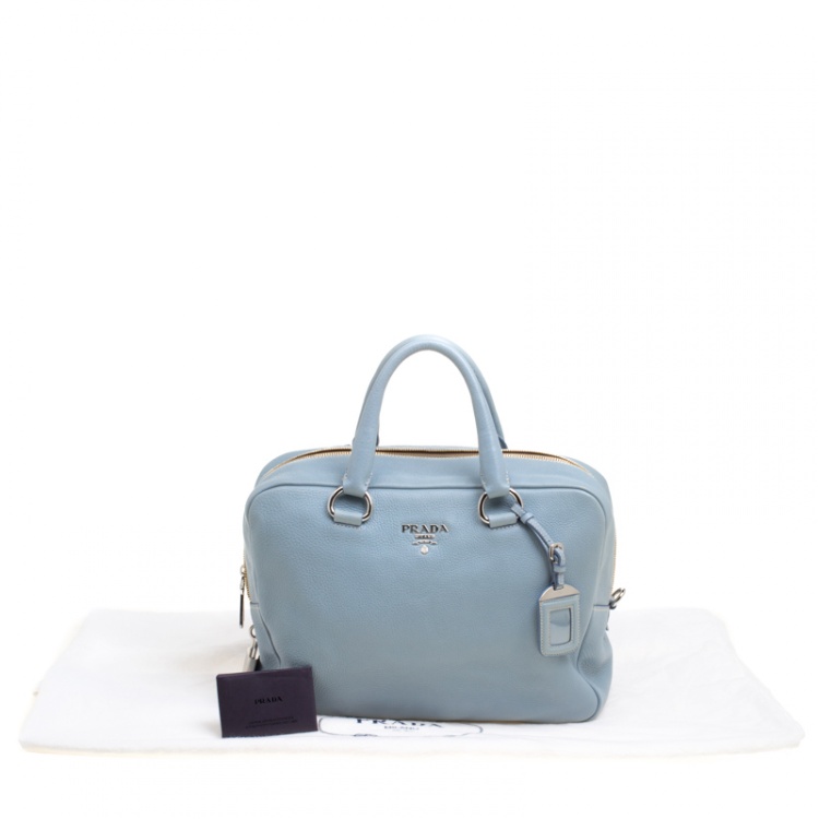 Pre Owned Prada Dusty Blue Vitello Diano Leather Bowler Bag