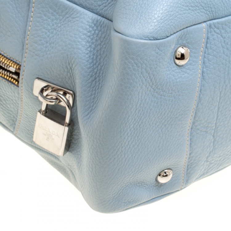 Pre Owned Prada Dusty Blue Vitello Diano Leather Bowler Bag