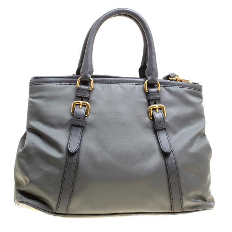 Pre Owned Prada Grey Tessuto Saffiano Top Handle Bag