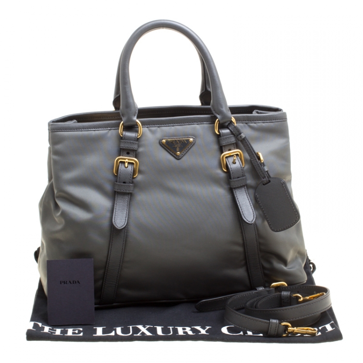 Pre Owned Prada Grey Tessuto Saffiano Top Handle Bag