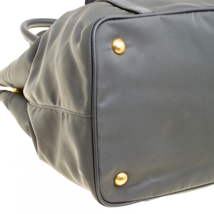 Pre Owned Prada Grey Tessuto Saffiano Top Handle Bag