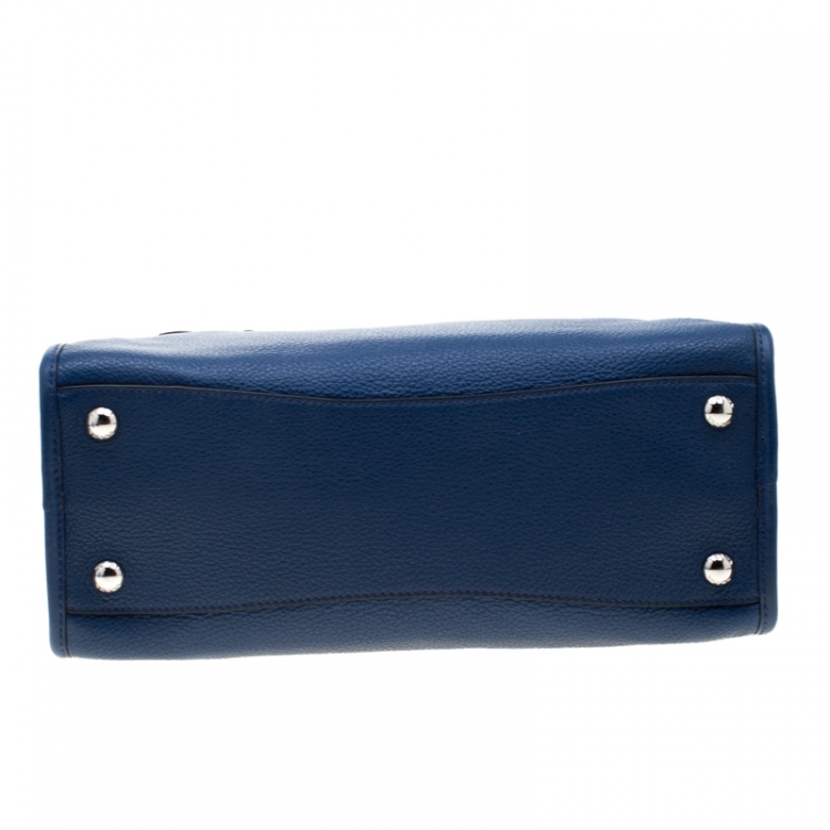 Pre Owned Prada Blue Leather Front Zip Convertible Bowler Bag