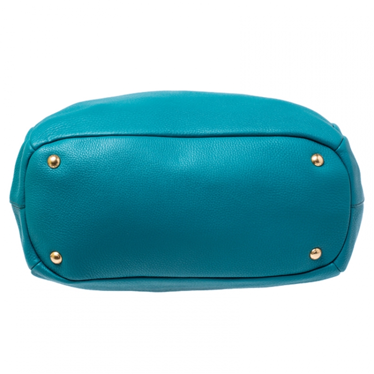 Pre Owned Prada Teal Leather Vitello Daino Sacca 2 Manici Hobo