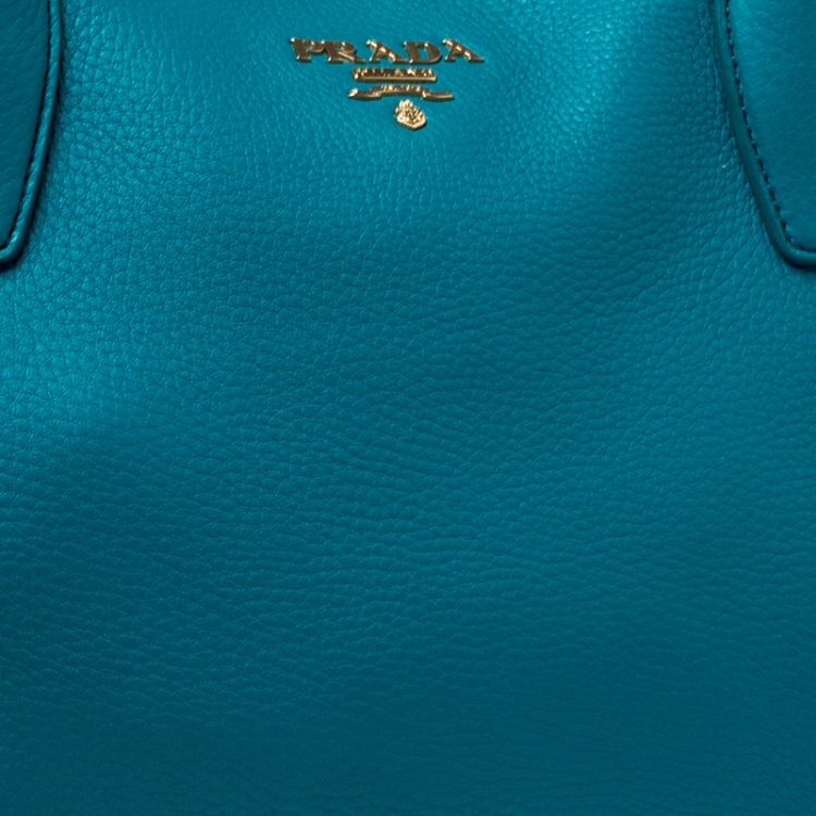 Pre Owned Prada Teal Leather Vitello Daino Sacca 2 Manici Hobo