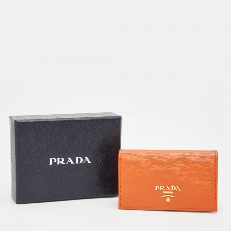 Pre Owned Prada Orange Leather Flap Card Holder