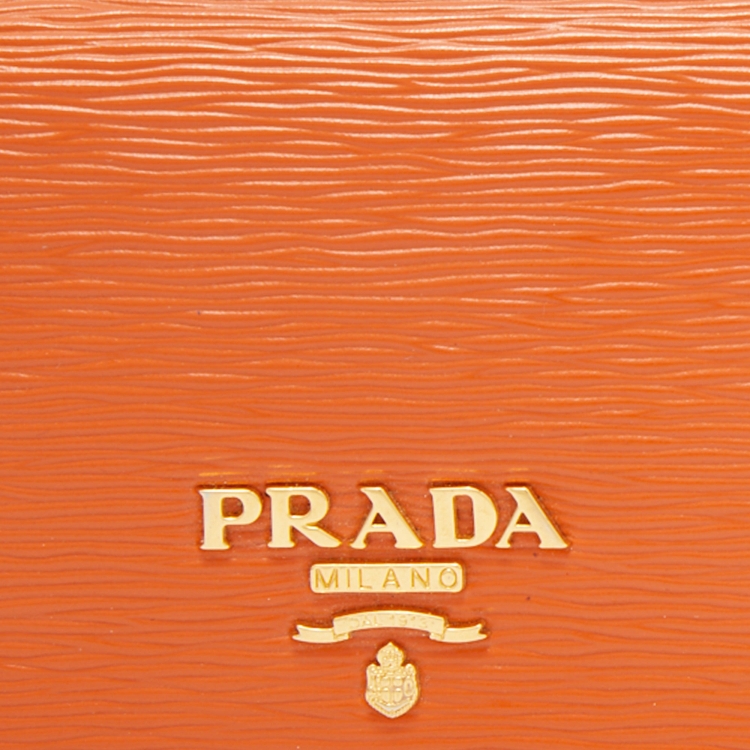 Pre Owned Prada Orange Leather Flap Card Holder