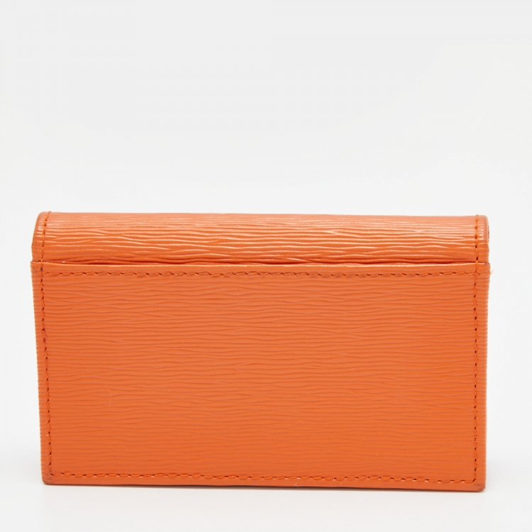 Pre Owned Prada Orange Leather Flap Card Holder