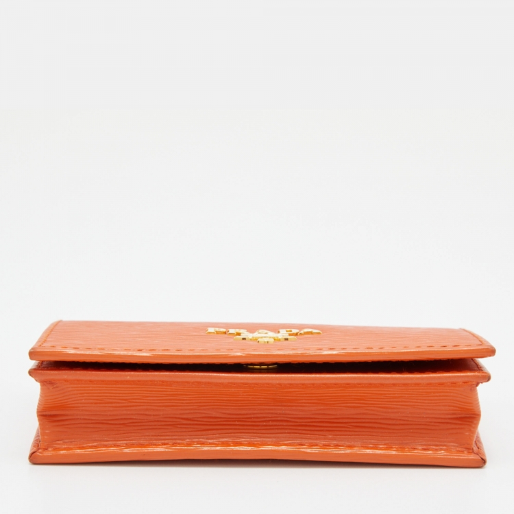 Pre Owned Prada Orange Leather Flap Card Holder