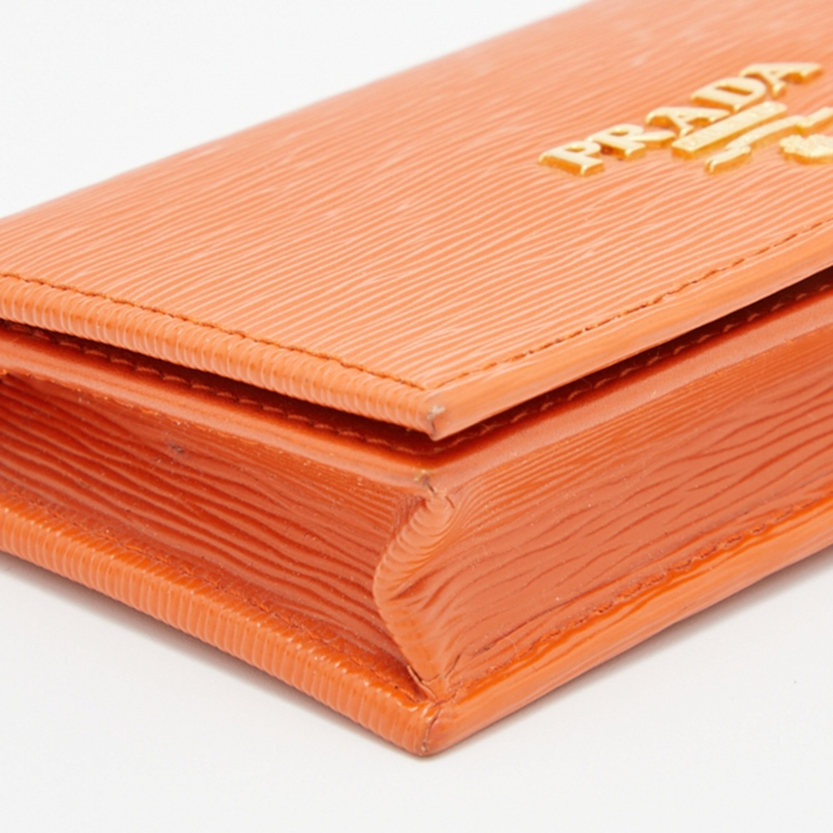 Pre Owned Prada Orange Leather Flap Card Holder