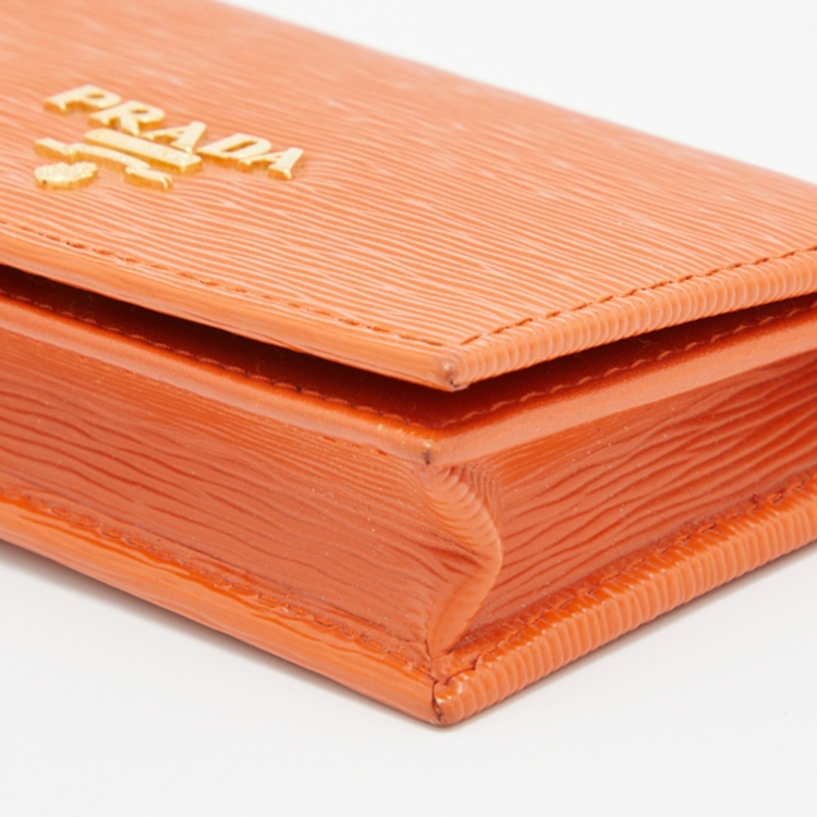 Pre Owned Prada Orange Leather Flap Card Holder