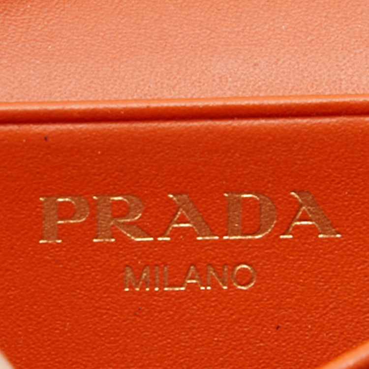 Pre Owned Prada Orange Leather Flap Card Holder
