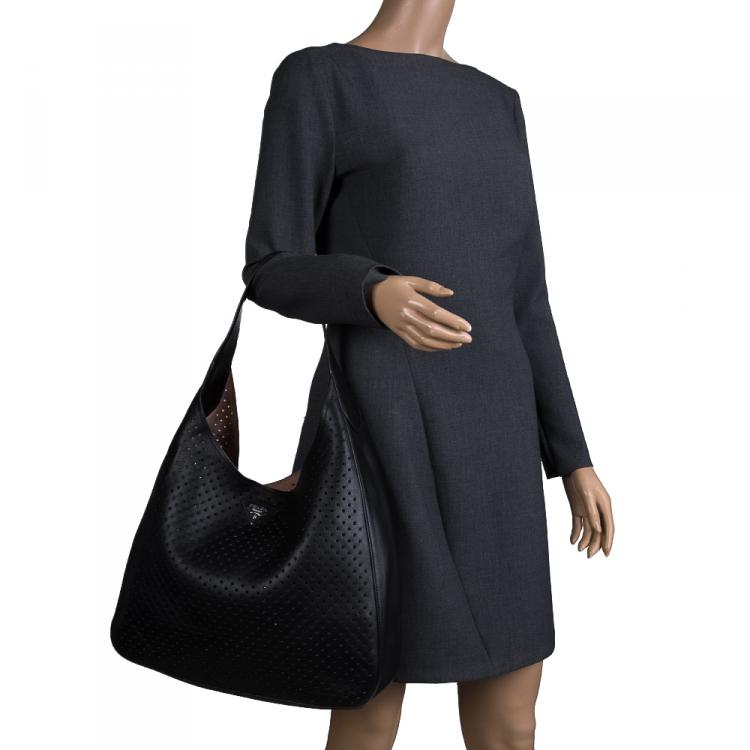 Pre Owned Prada Black City Fori Leather Hobo 