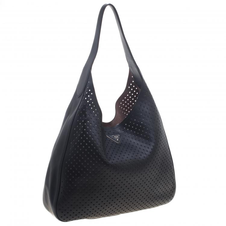 Pre Owned Prada Black City Fori Leather Hobo 