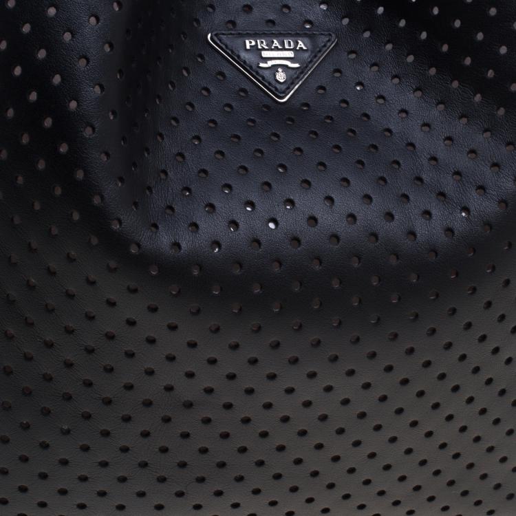 Pre Owned Prada Black City Fori Leather Hobo 