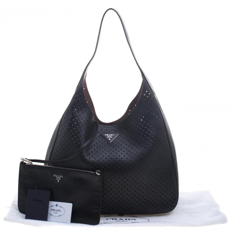 Pre Owned Prada Black City Fori Leather Hobo 